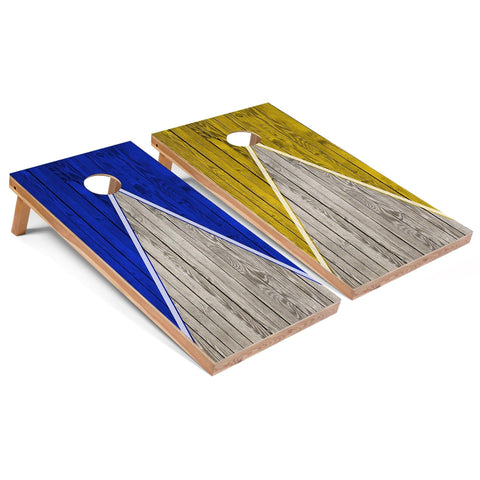 Skip's Garage Royal and Yellow Pyramid All-Weather Cornhole Boards - PVC - Include CASE + Hole + Edge Lights