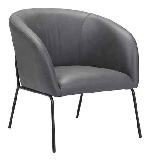 Zuo Quinten Accent Chair Vintage Gray, Gray Accent Chair, Modern Style, Faux Leather, Plush and Durable Faux Leather Fabric, Plywood, Indoor Living, 28.3" W x 26" D x 28.7" H, Non-Stackable