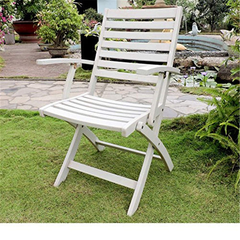 International Caravan Furniture Piece Acacia Folding S/2 Ladder Back Armchair with Antique White Finish