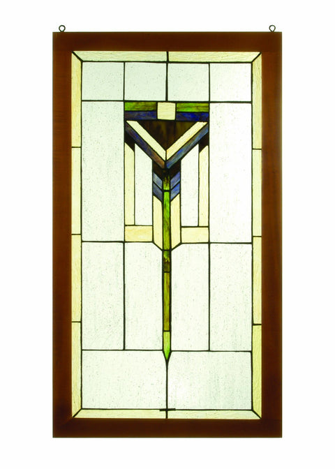 Meyda Tiffany 98099 Prairie Wood Frame Stained Glass Window, 17" Width x 30" Height