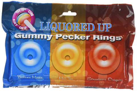 Hott Products Liquored Up Edible Gummy Pecker Rings, Bahama Mama/Mai Tai/Strawberry Daiquiri, 1.59 Ounce