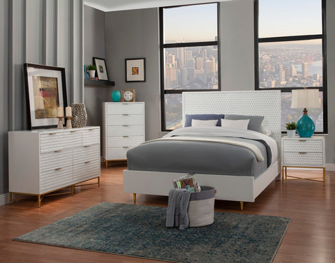 Origins by Alpine White Pearl Queen Panel Bed