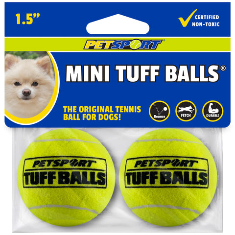 PetSport Mini Tuff Ball - Tennis Balls for Small Dogs, Great for Boredom and Aggressive Chewers, Interactive, Certified Non-Toxic, Won’t Wear Down Teeth - 1.5" (Pack of 2)