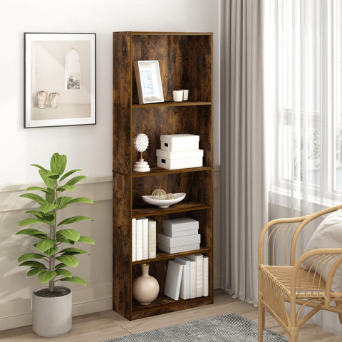 Furinno Jaya Book Shelf Set of 2, 5-Tier Bookshelf, Bookcase, with Adjustable Shelf, 9.5 x 24.5 x 71, for Home Office, Living Room, Amber Pine