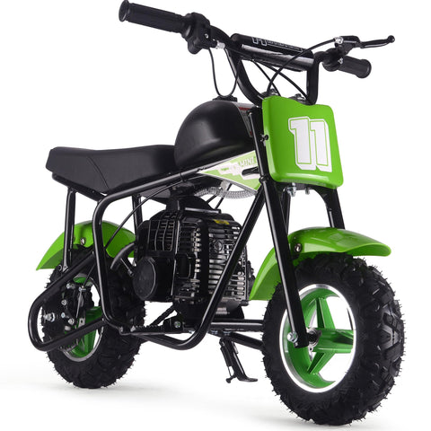 49cc Mini Dirt Bike, Gas Powered 2-Stroke Engine, 11-Inch Knobby Tires, Black and Green