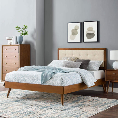 Modway MOD-6638-WAL-BEI Willow King Wood Platform Bed with Splayed Legs, Walnut Beige