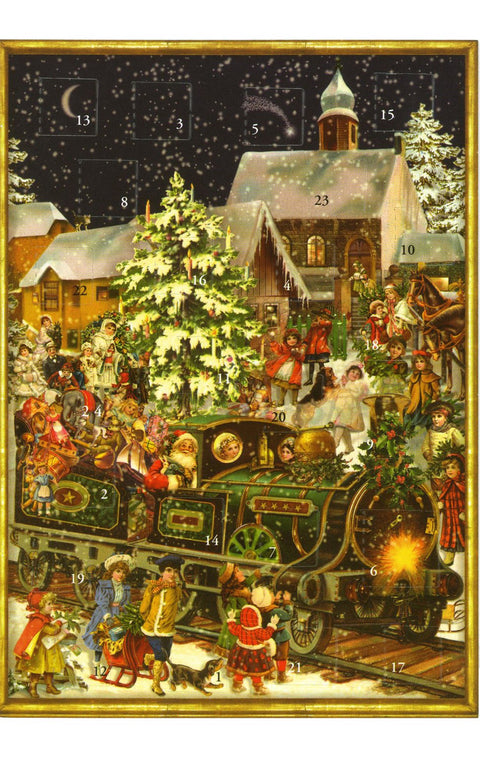 Alexander Taron Importer ADV491 Sellmer Advent Cards-Santa with Train-6" H x 4.5" W x .1" D, Brown