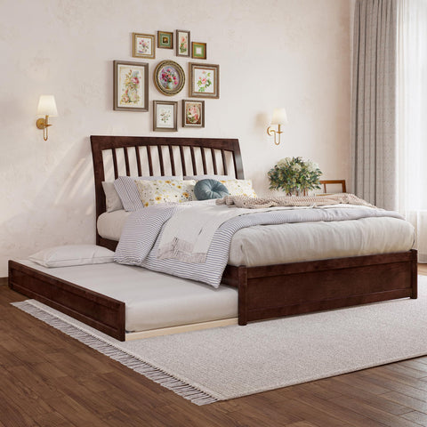 AFI, Roslyn Full Platform Bed with Panel Footboard and Twin Trundle, Walnut