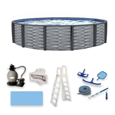 Blue Wave NB19892 Affinity 15-ft Round 52-in Deep 7-in Top Rail Resin Package Above Ground Swimming Pool, x, Gray