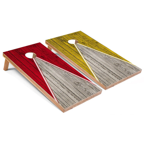 Skip's Garage Red and Yellow Pyramid All-Weather Cornhole Boards - PVC - Include Hole Lights