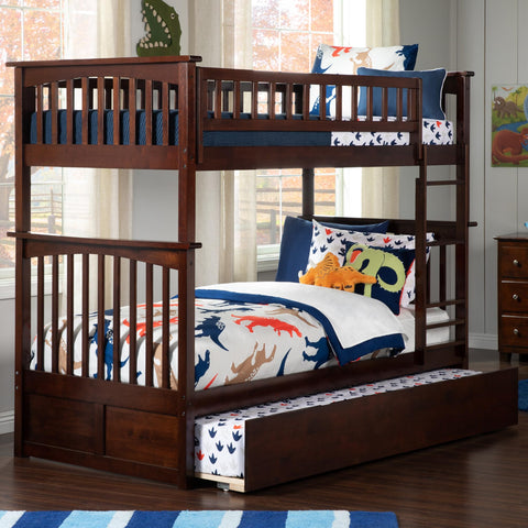 AFI, Columbia Ladder Bunk Bed Twin Over Twin with Twin Trundle, Walnut
