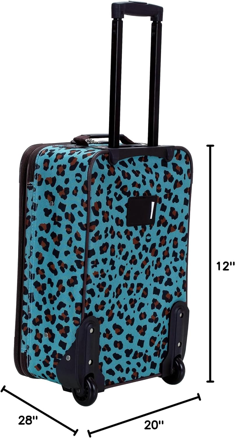 Rockland Jungle Softside Upright Luggage, Blue Leopard, 4-Piece Set (14/29/24/28)