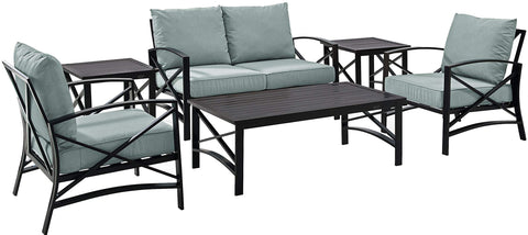Kaplan 6Pc Outdoor Loveseat Patio Furniture Set Mist/Oil Rubbed Bronze - Loveseat, Coffee Table, 2 Armchairs, & 2 Side Tables
