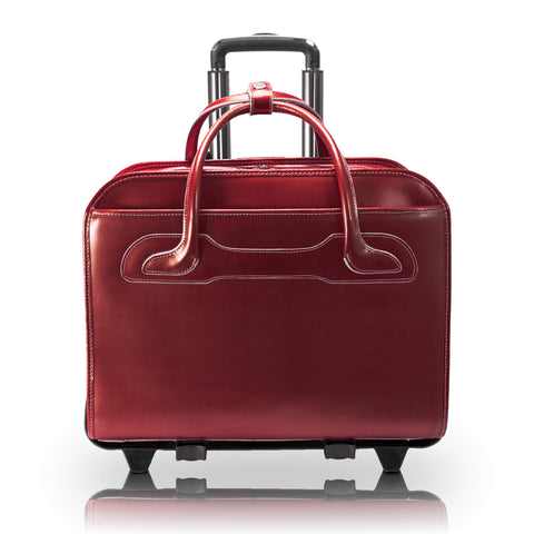 McKlein WILLOWBROOK, 17" Leather Detachable -Wheeled Ladies' Laptop/Computer & Tablet Business Briefcase Bag/Women's Rolling Overnight Travel Bag, Removable trolley case
