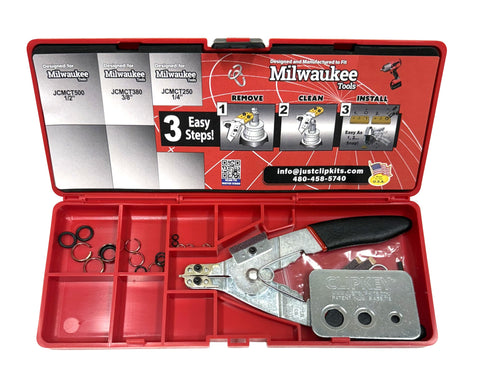 MRTK Just Clips Snap Ring Tool Kit for Milwaukee Cordless Tools with Snap Ring Pliers, ClipKey and Milwaukee Style snap rings and o-rings