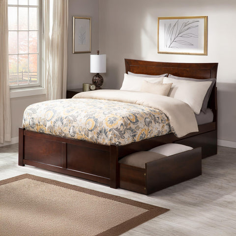 AFI, Metro Full Platform Bed with Footboard, Storage Drawers, and Attachable USB Charger, Walnut