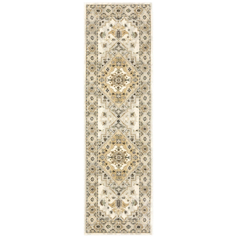 Oriental Weavers Florence Area Rug - 4332X - 2'3" x 7'6" - in Beige/Grey - Vintage Inspired, Stain Resistant, Family and Pet Friendly, Entryway, Hallway Runner Rug