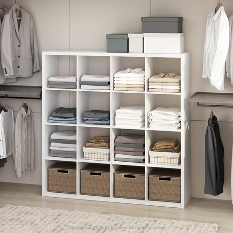 Furinno Cubic Open Back Multipurpose Clothing  and Closet Storage Organizer Shelf 16-Cube White