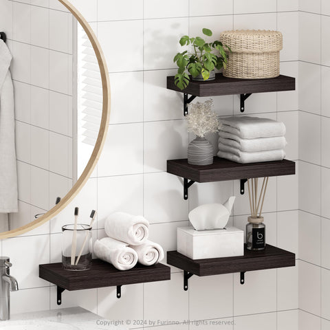 Furinno Tanna 15-Inch Wall Mounted Bathroom Floating Display Shelves Tobacco Oak Set of 4