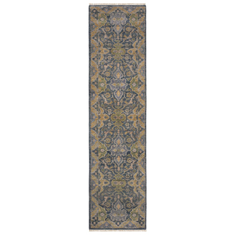 Oriental Weavers Majorca Hand-Made Wool Area Rug - MAJ03-2'6" x 10' - in Blue/Green - Vintage Inspired, Hand-Made Wool Rugs, Entryway, Hallway Runner Rug