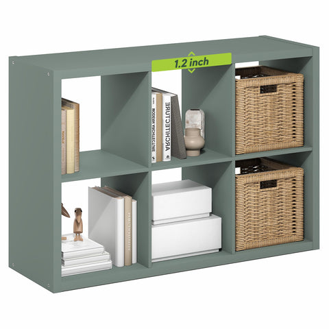 Furinno Cubicle Book Shelf, 6-Cube Bookshelf, Extra Thick Frame Horizontally & Vertically Reversible Bookcase with Open Back, 14.6" x 44" x 30", for Living Room, Bedroom, Home Office, Sage Green