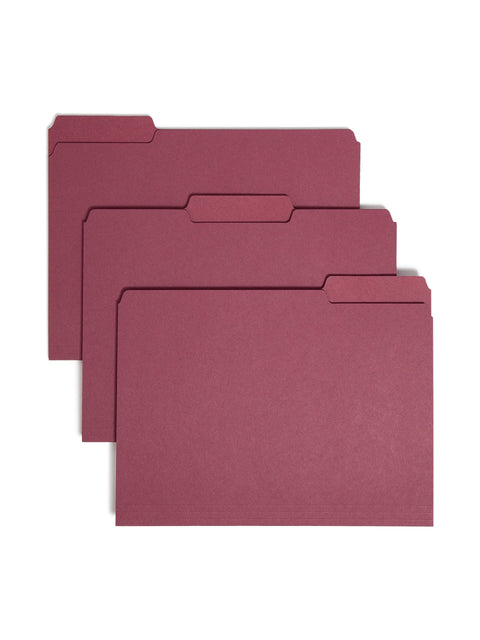 Smead Interior File Folder, 1/3-Cut Tab, Letter Size, Maroon, 100 per Box, Expandable File Folders for Filing Cabinet