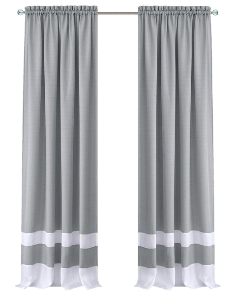 ACHIM Light Filtering Curtain Panel for Windows - 52 x 84 - Lightweight Rod Pocket Drapes for Bedroom, Living Room - Polyester, Machine Washable - Grey/White