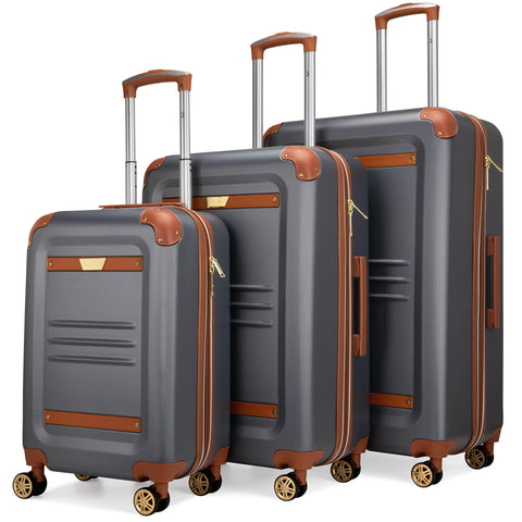 19V69 ITALIA Vintage 3 Piece Expandable Retro Luggage Set (Grey)