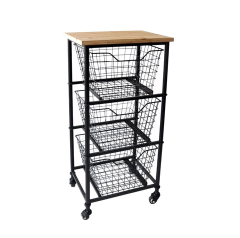 Kaelith 3 Drawer Wire & Wood Storage Cart