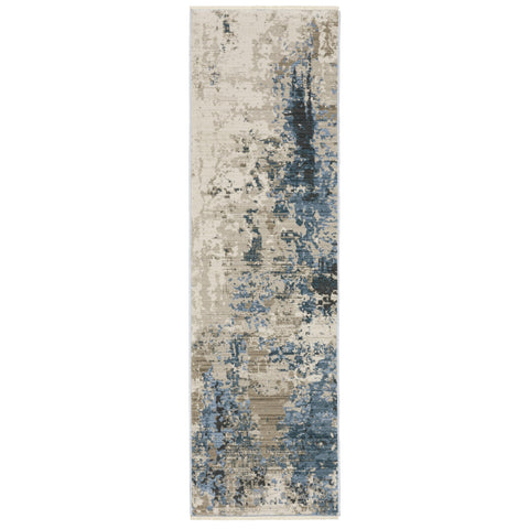 Oriental Weavers Bauer Area Rug - 041L2-2'3" x 7'6" - in Blue/Beige - Modern Style, Recycled PET Fibers, Stain Resistant, Entryway, Hallway Runner Rug