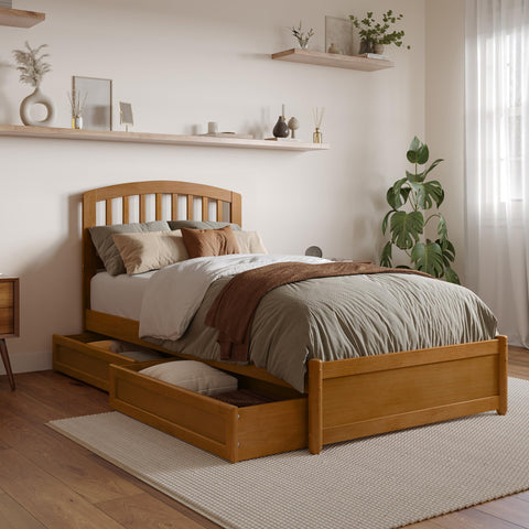 AFI, Lucia Twin XL Platform Bed with Panel Footboard & Storage Drawers, Light Toffee