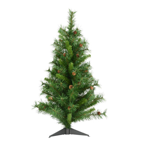 Vickerman 3' Cheyenne Pine Artificial Christmas Tree, Unlit - Faux Christmas Tree - Seasonal Indoor Home Decor - Mini Christmas Tree- Featuring Pine Cones