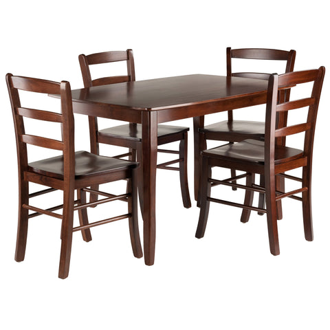 Oakestry Inglewood 5-Piece Dining Set, Solid Wood Table with Curved Top & 4 Ladder-Back Chairs, Modern Tapered Legs, Walnut Finish
