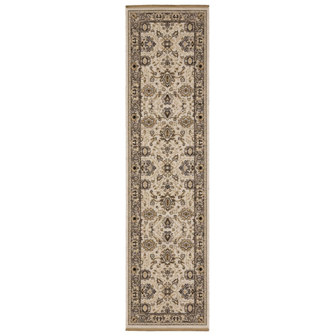 Oriental Weavers Acacia Machine Woven Area Rug - ACA06-2'6" x 10' - in Beige/Grey - Traditional Style Hallway, Entryway, Kitchen, Bathroom Rug
