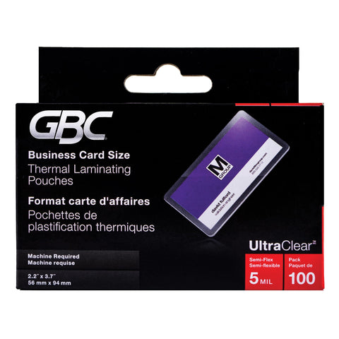 GBC Laminating Sheets, Thermal Laminating Pouches, Business Card Size, 5 Mil, HeatSeal UltraClear, 100 Pack (51005)