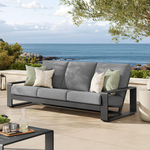 Modway Lirienne Aluminum Outdoor Sofa in Light Gray Gray - Weather-Resistant Modern 3-Seater Patio Couch with Removable Cushions