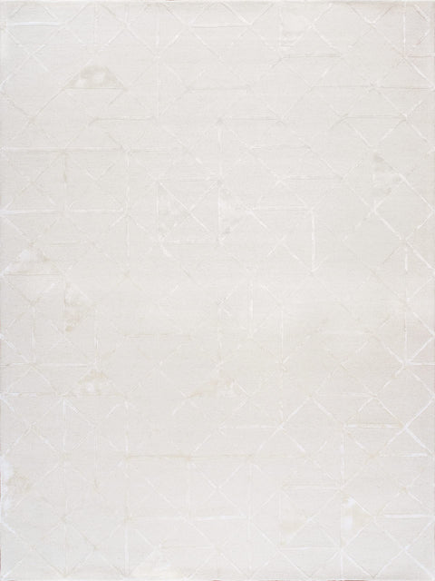 Pasargad Home Edgy Collection Hand-Tufted Ivory Bsilk & Wool Geometric Edgy Area Rug with Cotton Backing- 9' 9'' X 13' 9''