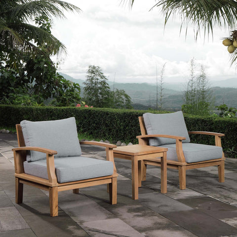 Modway EEI-1487-NAT-GRY-SET Marina Premium Grade A Teak Wood 3-Piece Outdoor Patio Furniture Set, Natural Gray