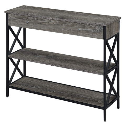 Convenience Concepts Tucson 1-Drawer Console Table with Shelves, Weathered Gray/Black