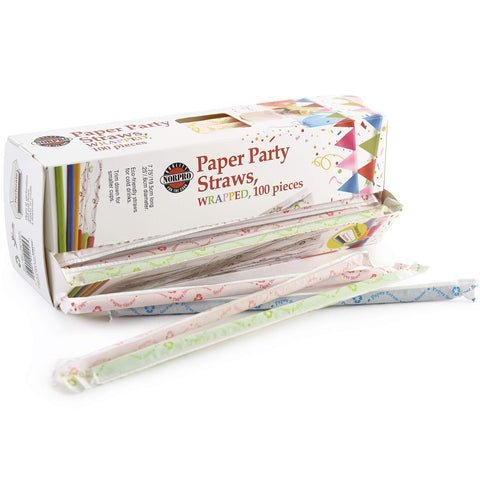Norpro Paper Drinking Straws, Individually Wrapped (100 Pack), 100% Biodegradable-Assorted Colors