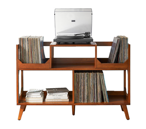 Crosley Furniture Asheville Mid-Century Modern Media Console Record Player Stand, Storage for Vinyl Records, Large, Walnut