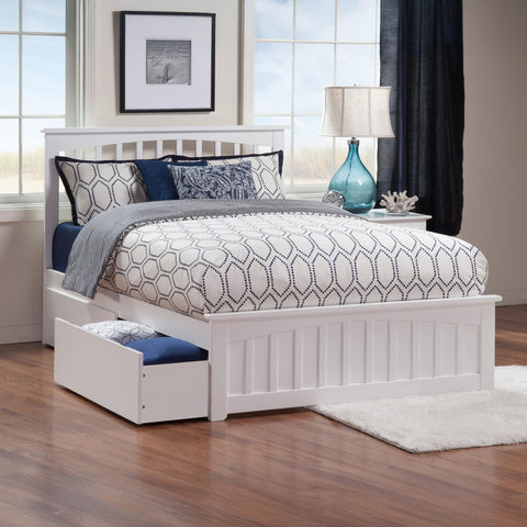 AFI, Mission Queen Platform Bed with Matching Footboard, Storage Drawers, and Attachable USB Charger, White
