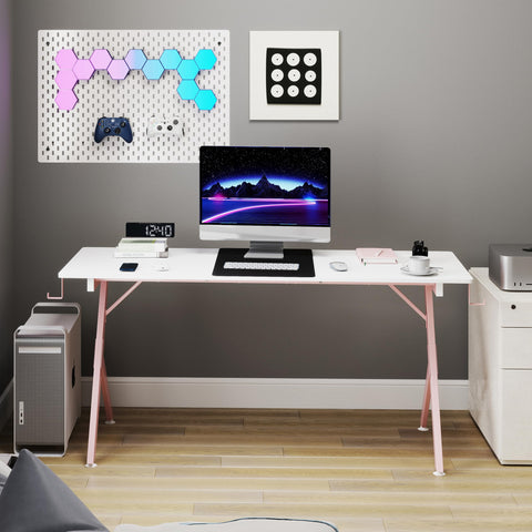 JJS Game Table 63",Carbon Fiber Surface Computer Desk, Mouse Pad, USB, Ergonomic E-Sports Style Gaming Table, Headphone Hooks