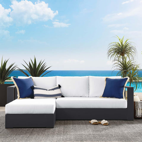 Modway Tahoe Modular Aluminum 2-Piece Outdoor Patio Furniture Gray White, Left-Facing Sectional Sofa Set with Weather-Resistant Cushions, Ideal for Deck, Backyard, Poolside