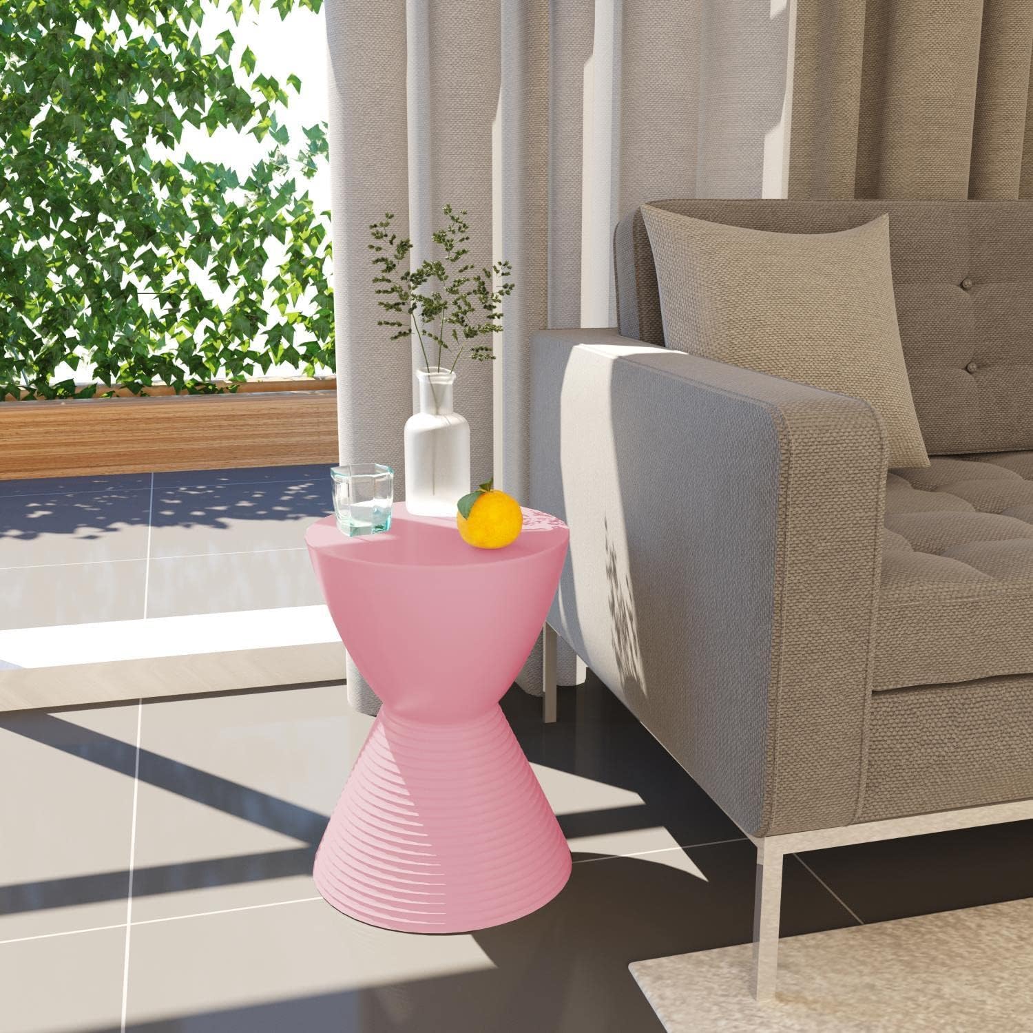 LeisureMod Boyd Modern Accent Side Table End Table Indoor and Outdoor Use, 16.75" H x 11.75" W x 11.75" D (Pink)