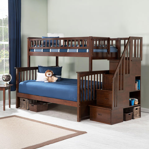 AFI Columbia Staircase Bunk with Turbo Charger, Twin Over Full, Walnut