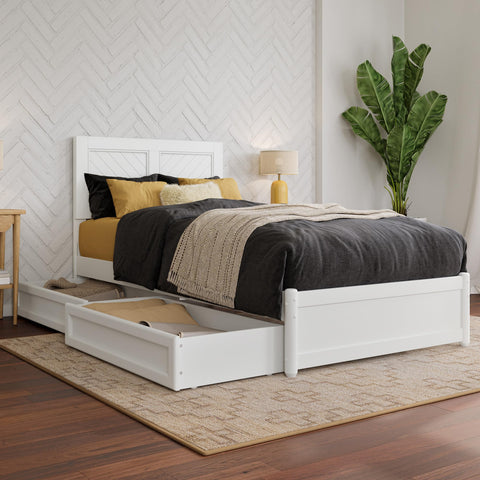 AFI, Clayton Twin XL Platform Bed with Panel Footboard & Storage Drawers, White