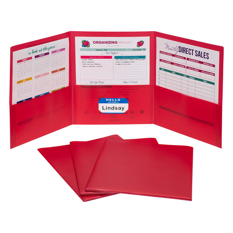 C-Line 3-Pocket Tri-Fold Heavyweight Poly Portfolios, Red, Box of 24 (33944-24)