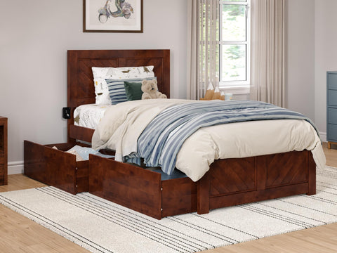Canyon Twin XL Platform Bed with Matching Footboard & Storage Drawers in Walnut