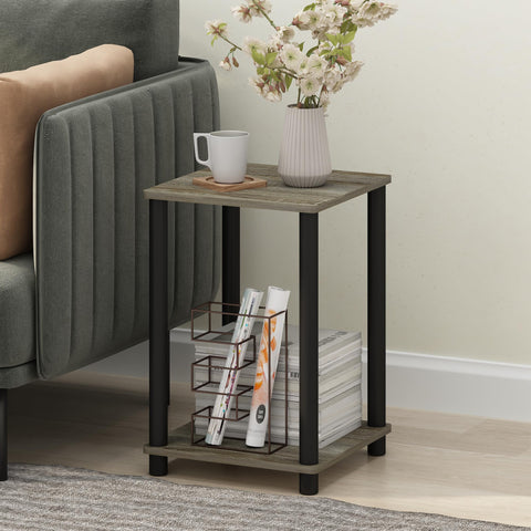 Furinno Modern Side Table, 2-Tier Square Top End Table with Open Shelf, Toolless Night Stand, Bedside Table, for Living Room, Bedroom, Grey Oak